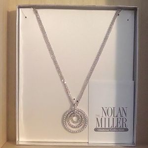 Nolan Miller triple strand necklace w/ circle pendant and black satin cord- new